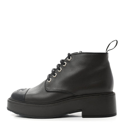 Chanel Goatskin Pearl Lace Up CC Short Boots 41.5 Brown Black 1 of 12