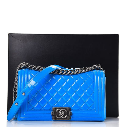 Chanel Patent Calfskin Quilted Medium Boy Flap Blue 8 of 8
