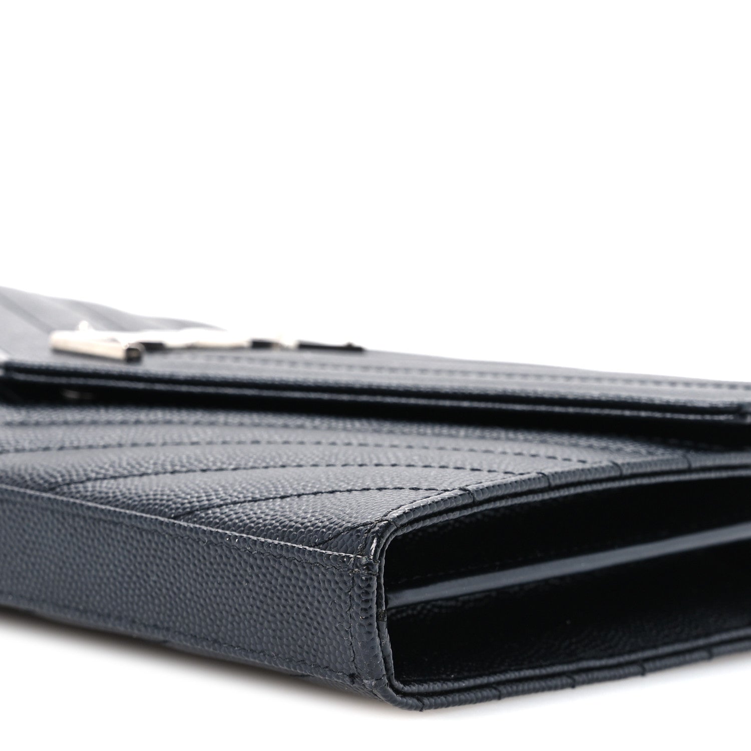 Saint Laurent Grain De Poudre Matelasse Chevron Monogram Chain Wallet Black 8 of 9