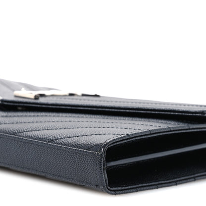Saint Laurent Grain De Poudre Matelasse Chevron Monogram Chain Wallet Black 8 of 9