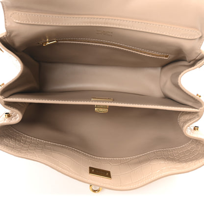 Balenciaga Shiny Calfskin Crocodile Embossed Small Rodeo Top Handle Handbag Nude 5 of 9