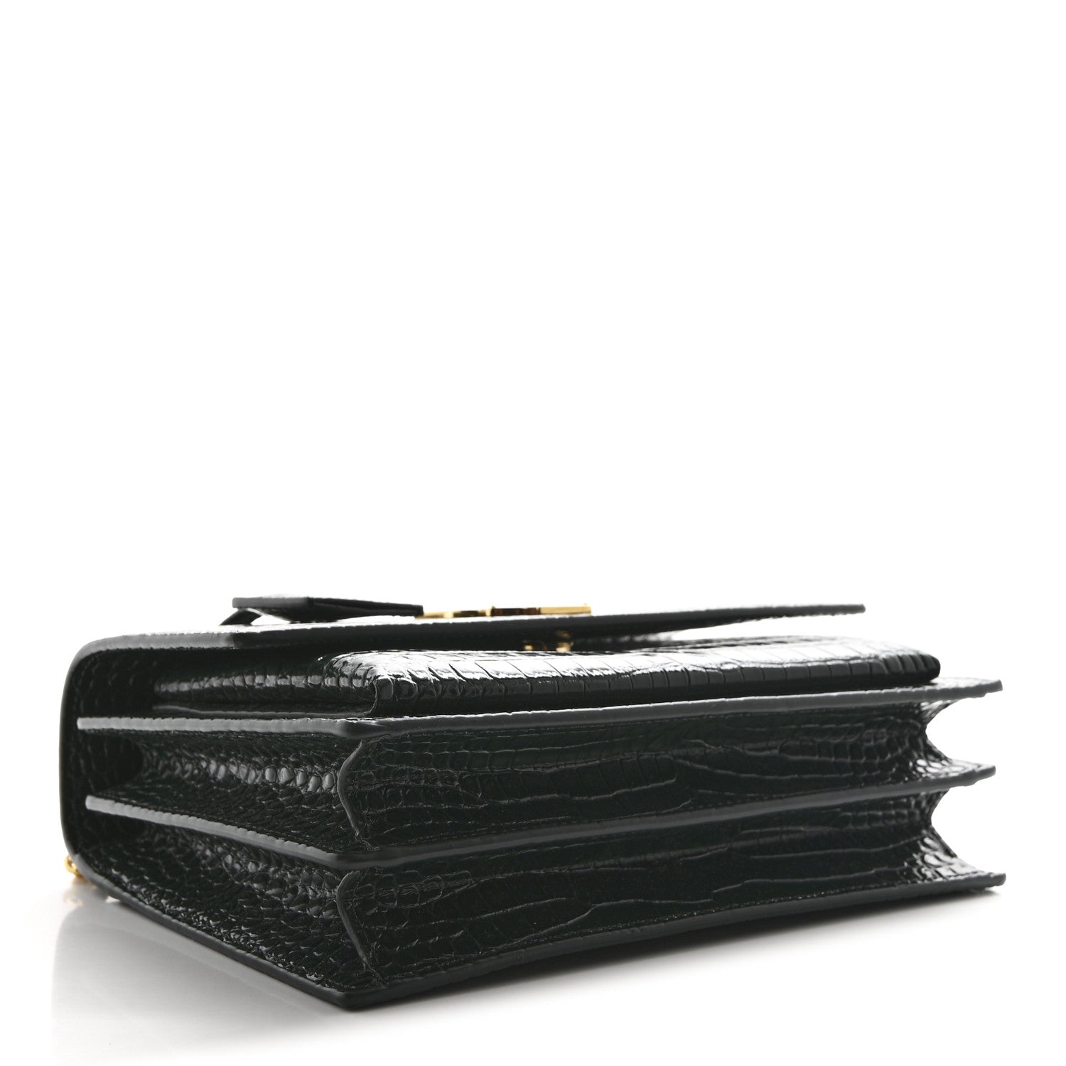Saint Laurent Calfskin Crocodile Embossed Medium Monogram Sunset Dark Green 4 of 12