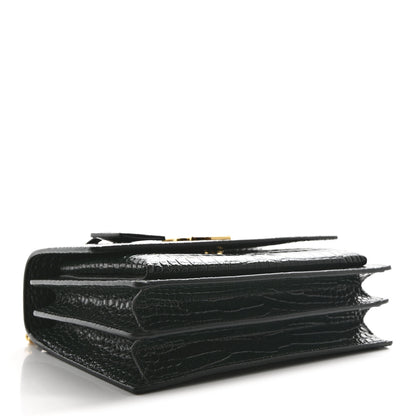 Saint Laurent Calfskin Crocodile Embossed Medium Monogram Sunset Dark Green 4 of 12