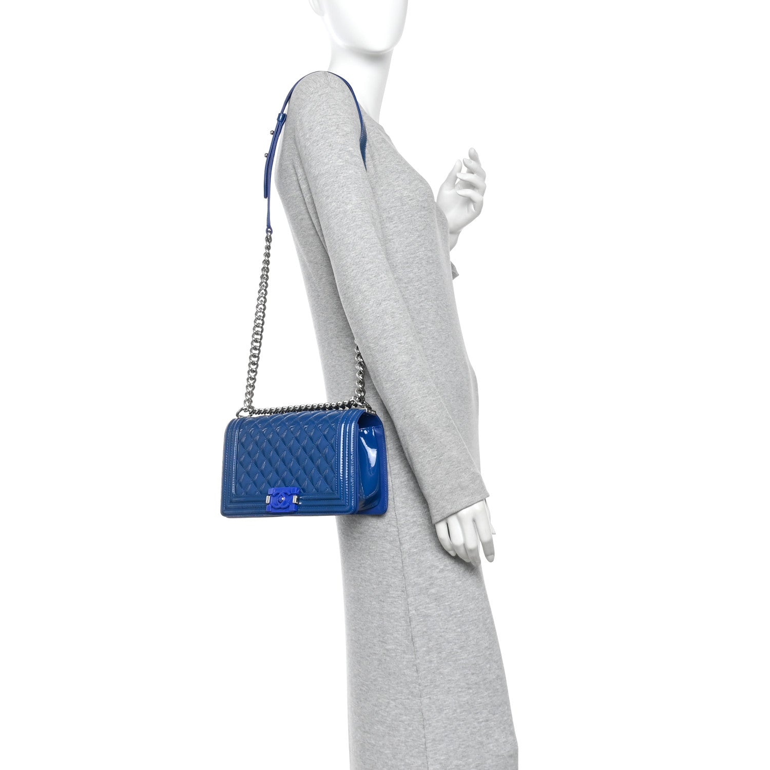 Chanel Patent Calfskin Quilted Medium Plexiglass Boy Flap Blue 2 of 11