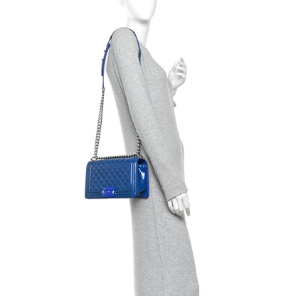 Chanel Patent Calfskin Quilted Medium Plexiglass Boy Flap Blue 2 of 11