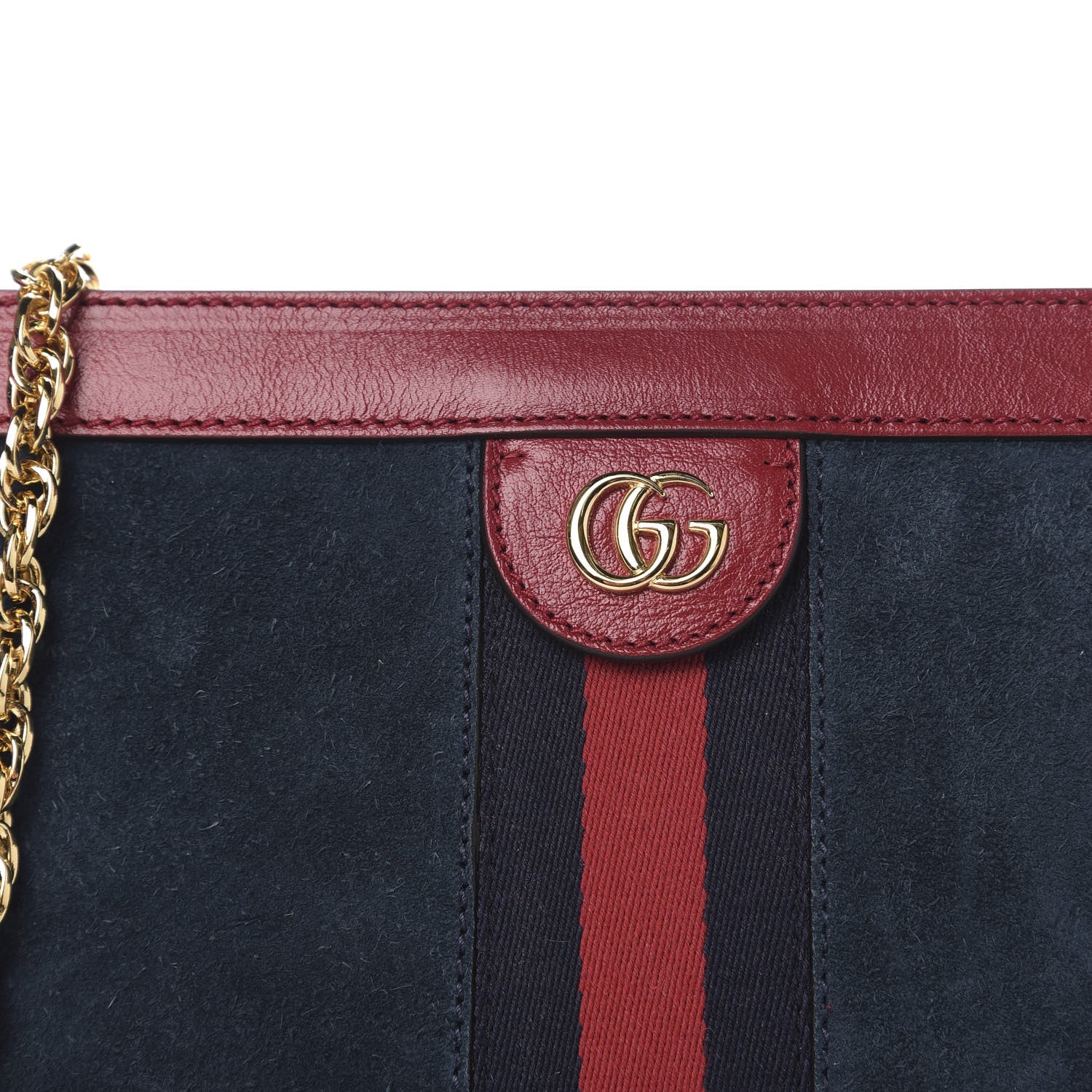 Gucci Suede Calfskin Web Small Ophidia Chain Shoulder Bag New Blue Romantic Cherry 9 of 9