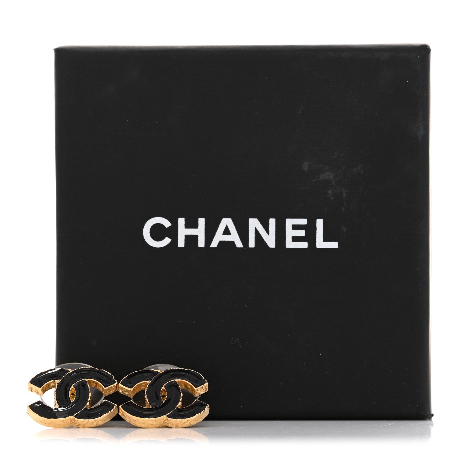 Chanel Metal Enamel CC Earrings Black Gold 6 of 6