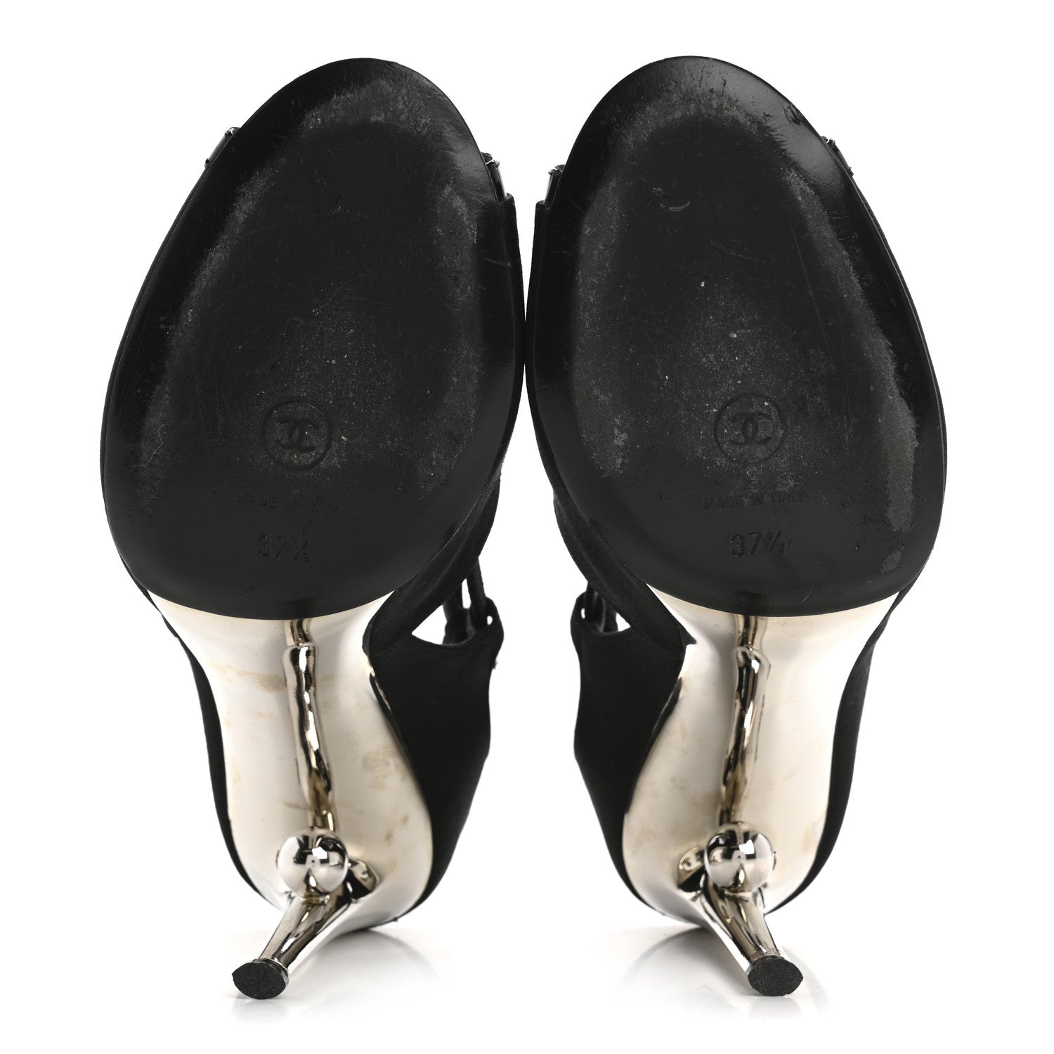 Chanel Satin Patent Open Toe Ankle Strap Sandals 37.5 Black 6 of 13