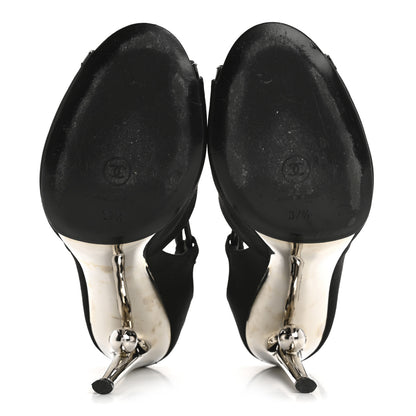 Chanel Satin Patent Open Toe Ankle Strap Sandals 37.5 Black 6 of 13