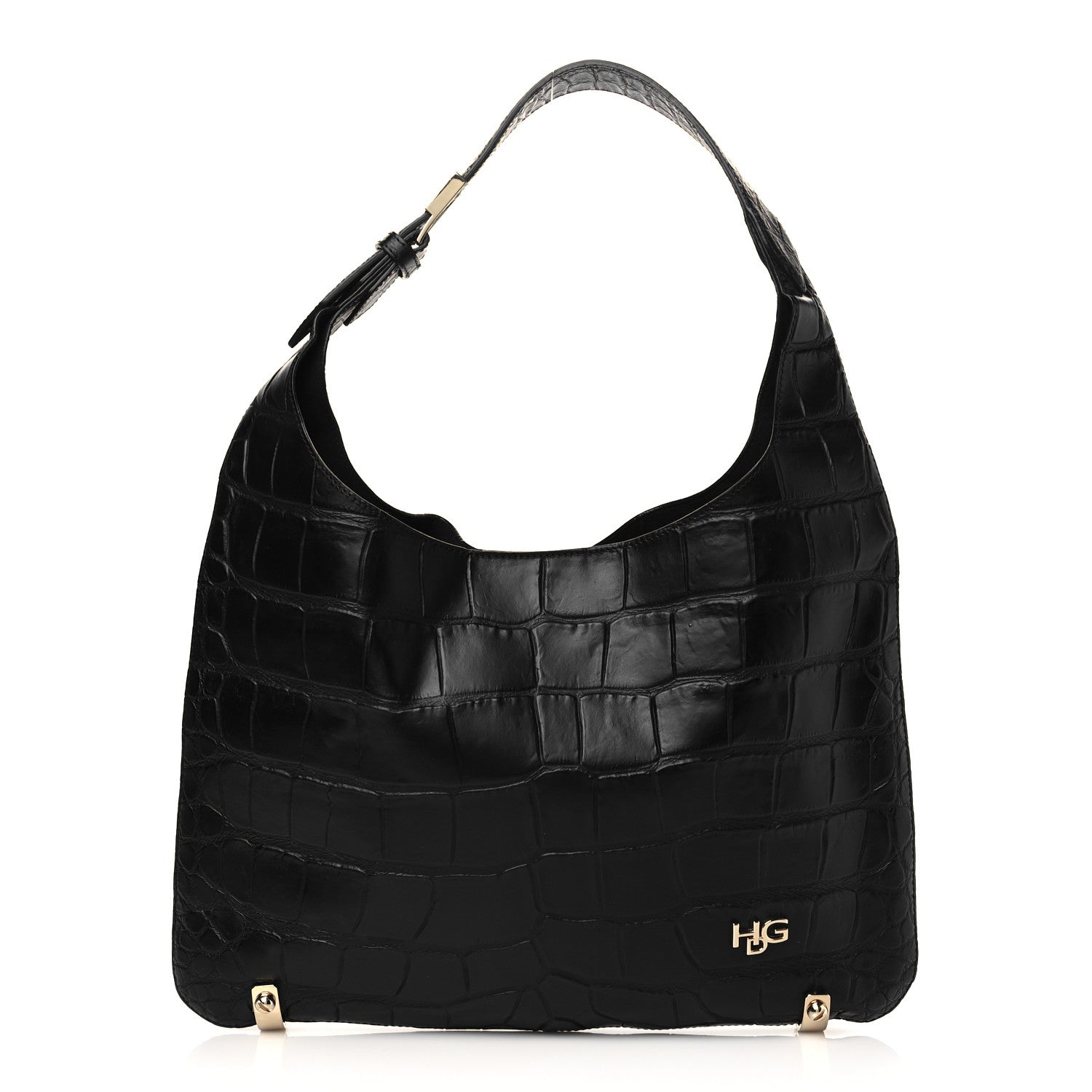 Givenchy Calfskin Crocodile Embossed Small HDG Hobo Bag Black 1 of 8
