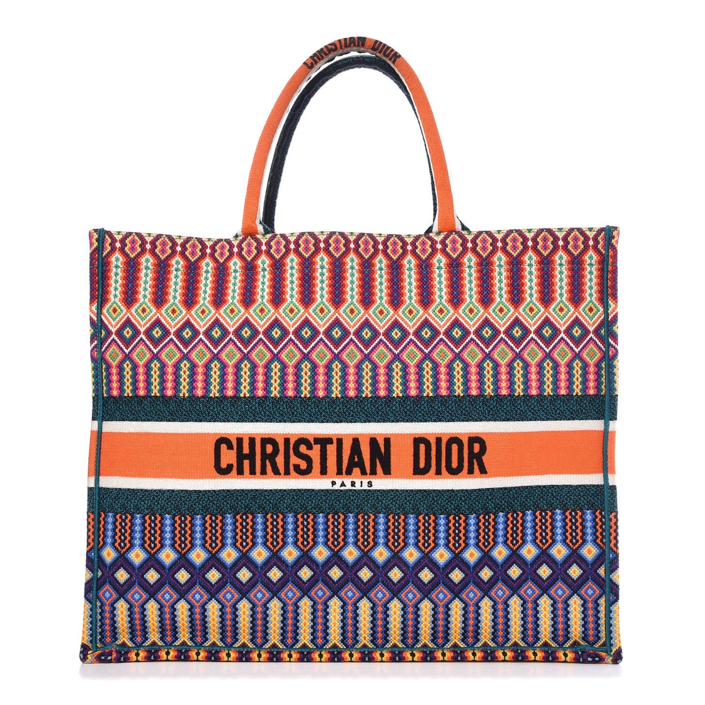 Canvas Embroidered Large Book Tote Orange Multicolor