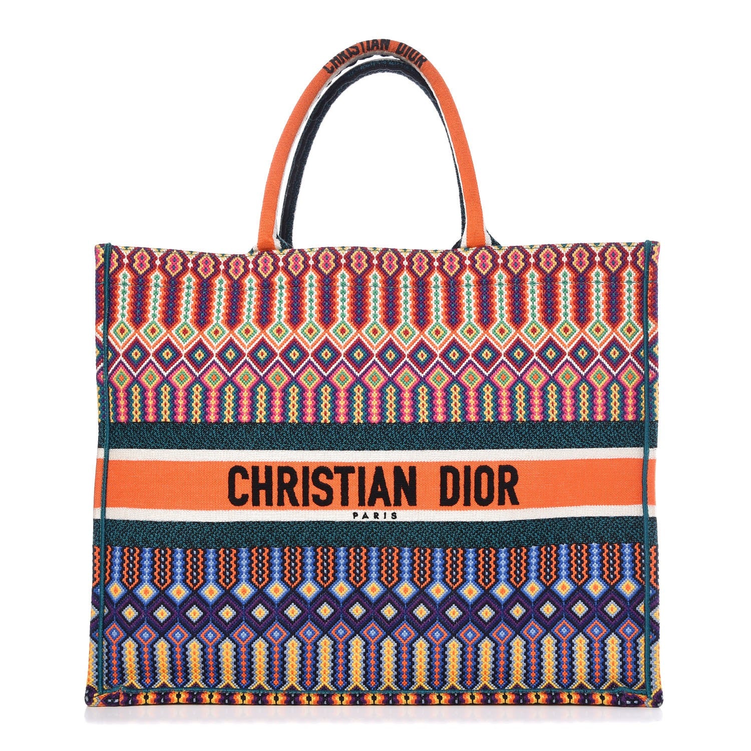 Christian Dior Canvas Embroidered Large Book Tote Orange Multicolor 1 of 9
