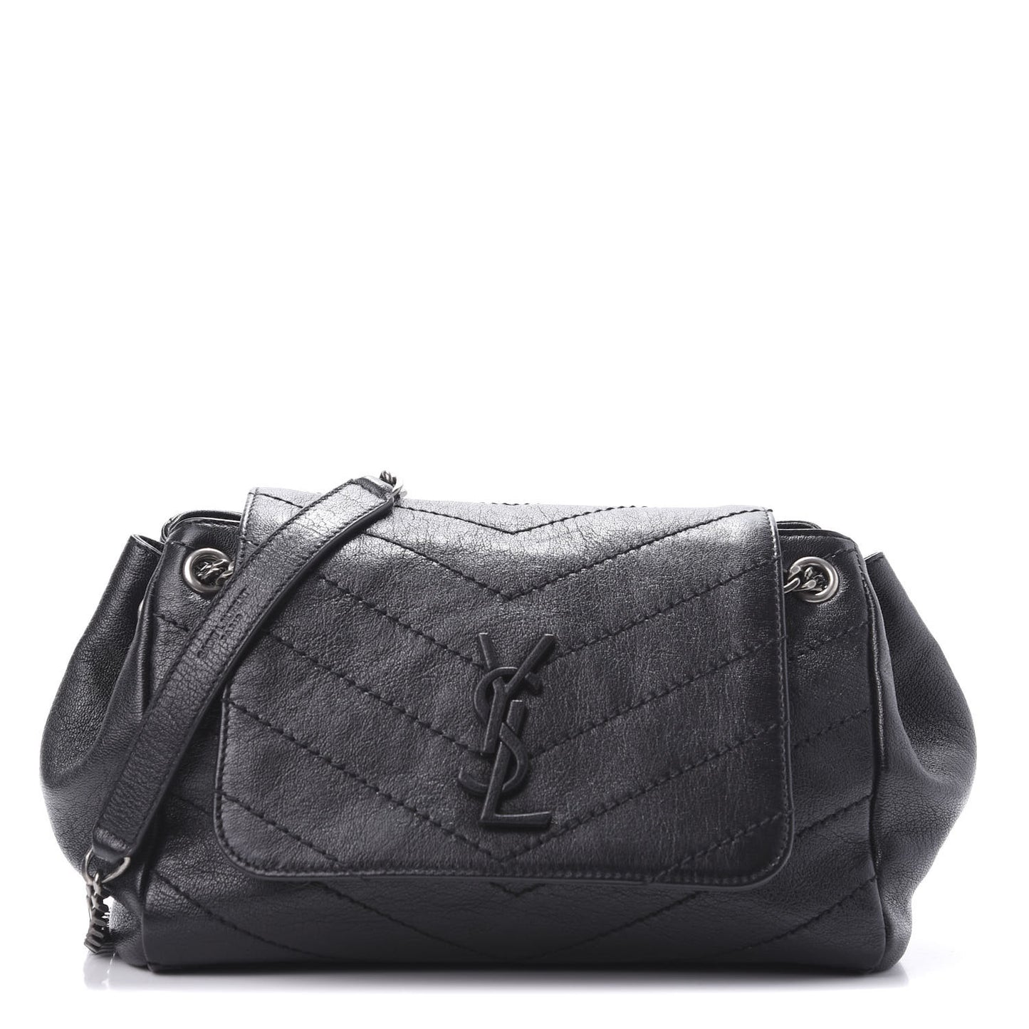 Pebbled Lambskin Chevron Monogram Small Nolita Black