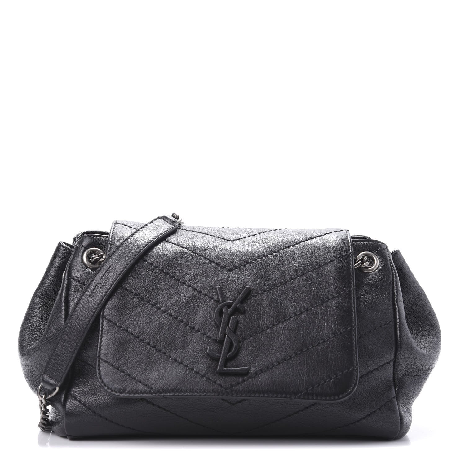 Saint Laurent Pebbled Lambskin Chevron Monogram Small Nolita Black 1 of 12