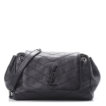 Saint Laurent Pebbled Lambskin Chevron Monogram Small Nolita Black 1 of 12