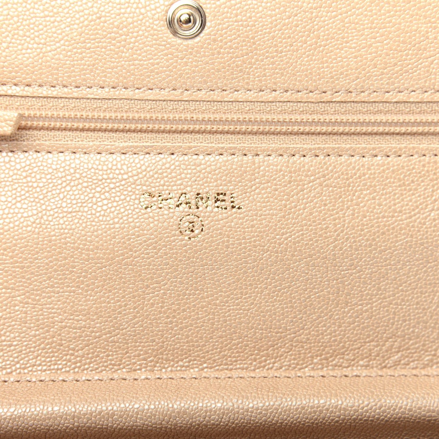 Iridescent Caviar Quilted Wallet On Chain WOC Beige