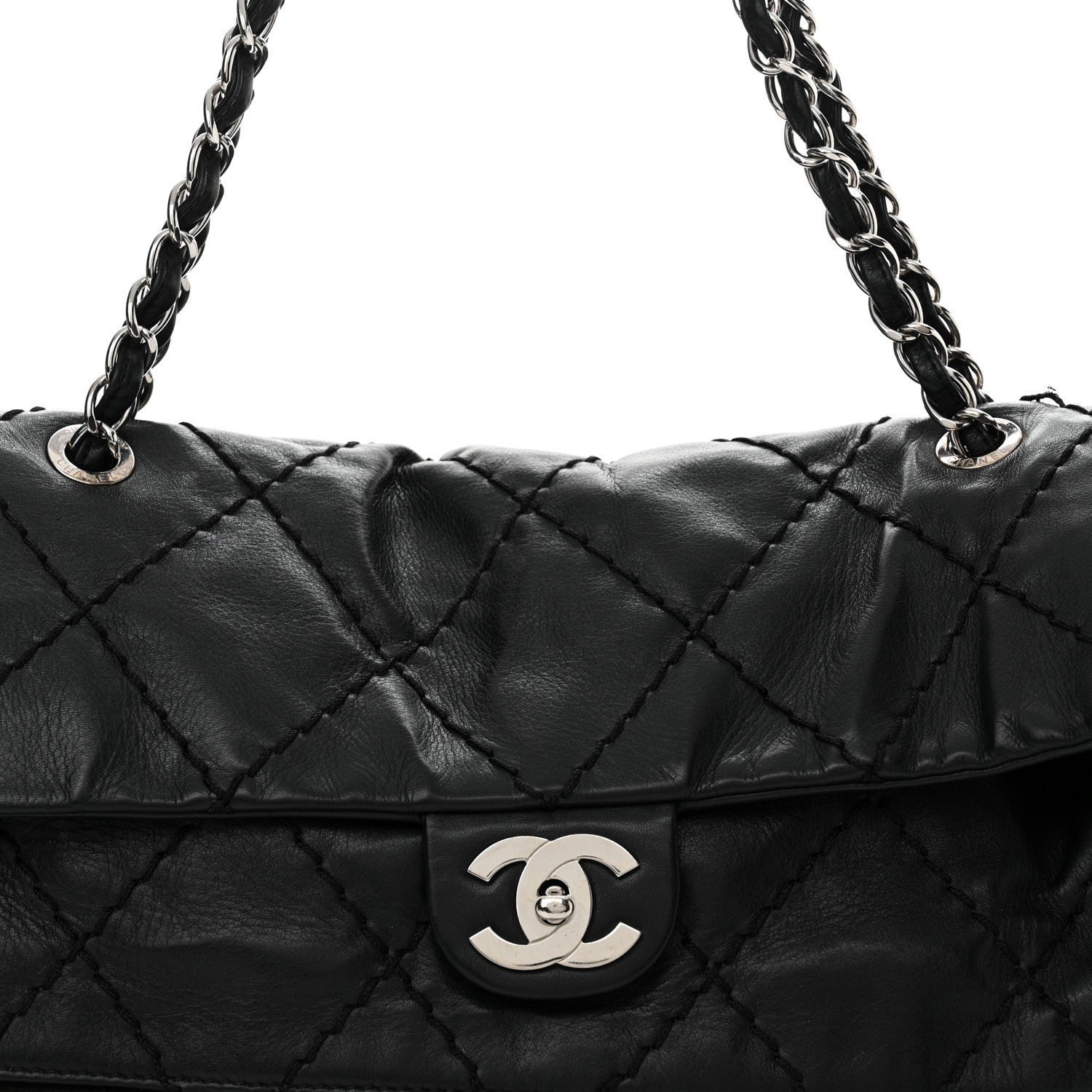Chanel Calfskin Stitched Large Expandable Flap Bag Black 8 of 14