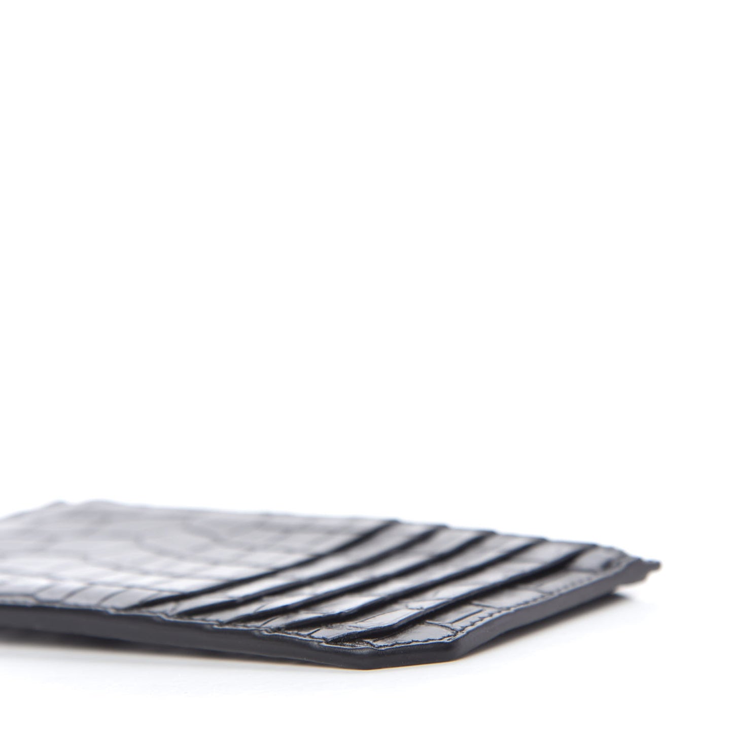Calfskin Crocodile Embossed 5 Fragments Zip Pouch Card Holder Black