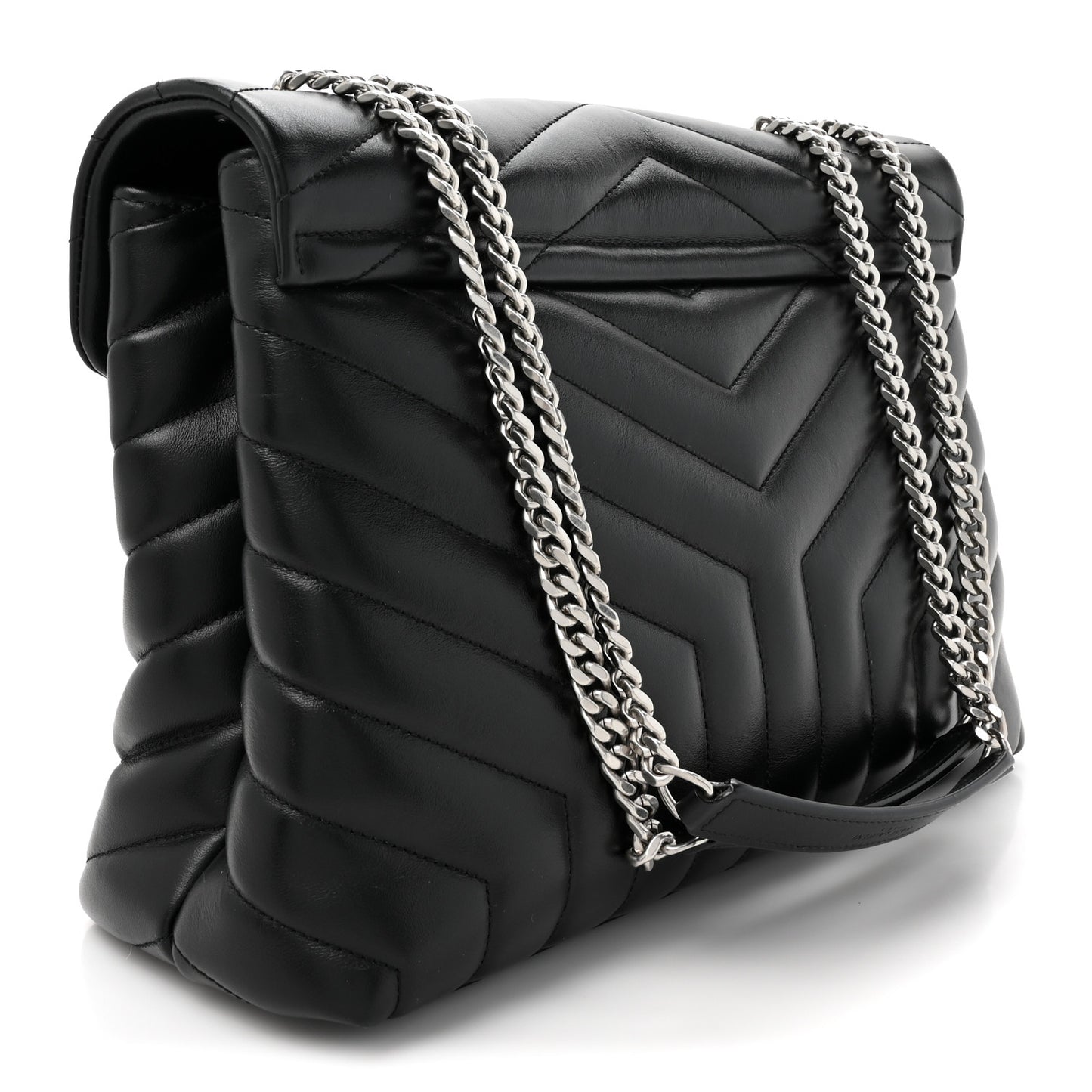 Calfskin Y Quilted Monogram Medium Loulou Chain Satchel Black