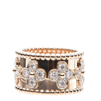 Van Cleef & Arpels 18K Yellow Gold Diamond Perlee Clover Ring 52 6 1 of 4