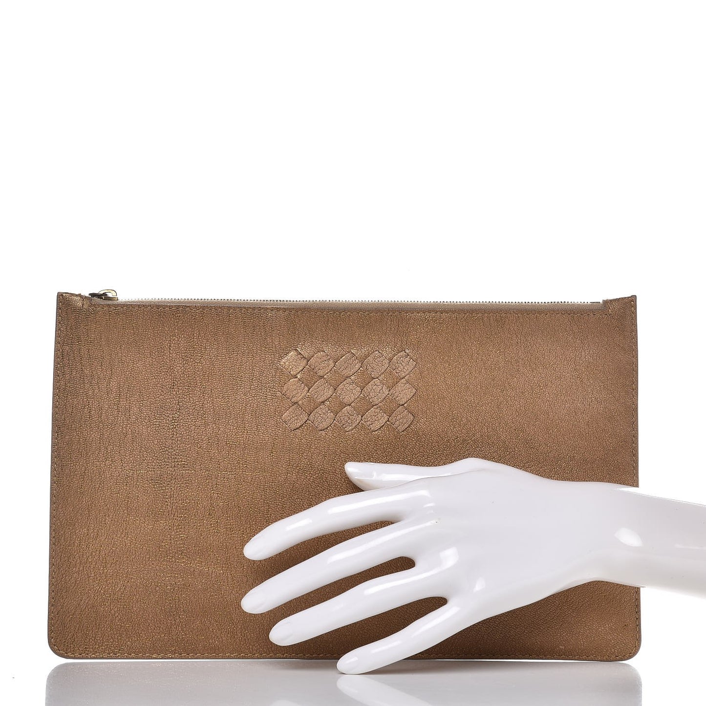 Metallic Chevre Intrecciato Detail Pouch Gold