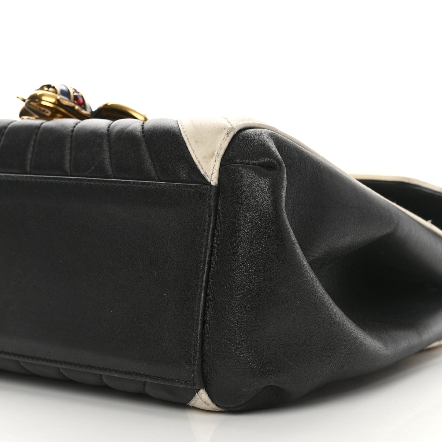 Calfskin Bamboo Trapuntata Queen Margaret Top Handle Bag Mystic White Black