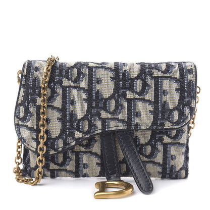 Christian Dior Oblique Nano Saddle Chain Pouch Blue 1 of 10