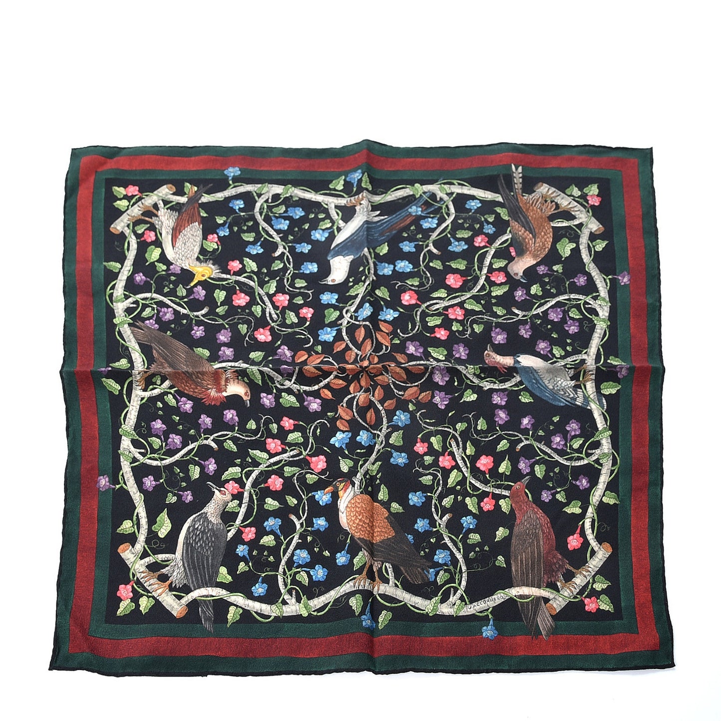 Silk Floral Condor Square Handkerchief Black