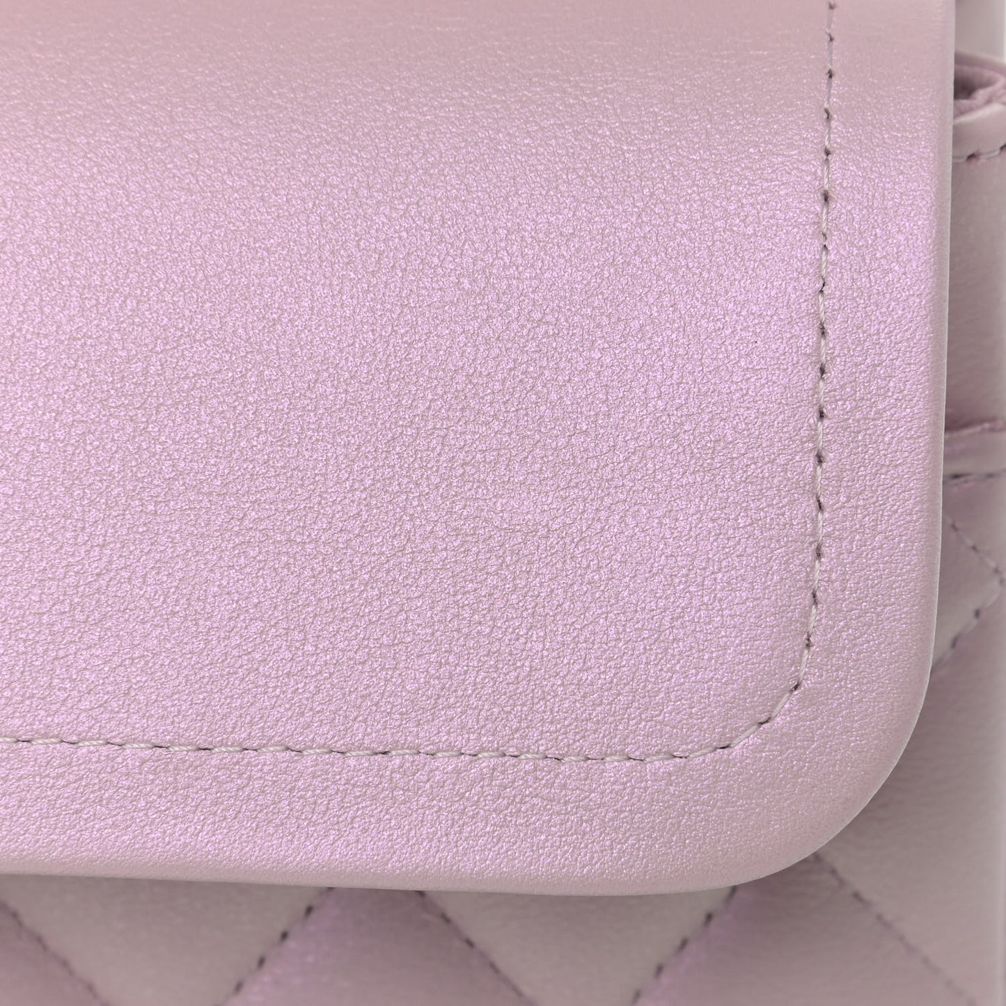 Iridescent Calfskin Quilted Medium Double Flap Light Pink