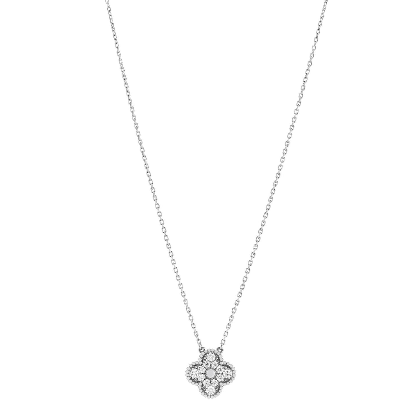 18K White Gold Diamond Vintage Alhambra Pendant Necklace