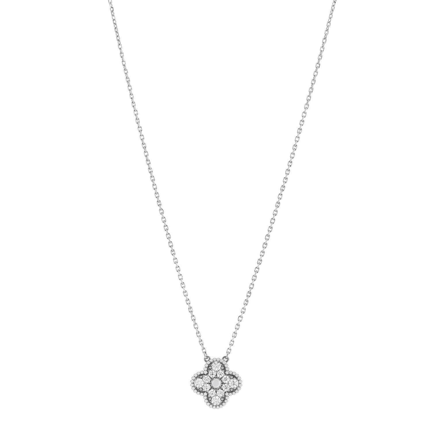 Van Cleef & Arpels 18K White Gold Diamond Vintage Alhambra Pendant Necklace 1 of 6