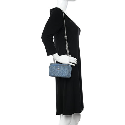Chanel Denim Quilted Sweetheart Small Vanity Case With Chain Blue 2 of 14