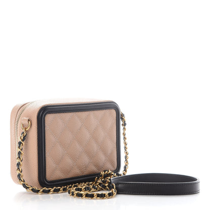 Chanel Caviar Quilted CC Filigree Vanity Clutch With Chain Beige Black 3 of 9