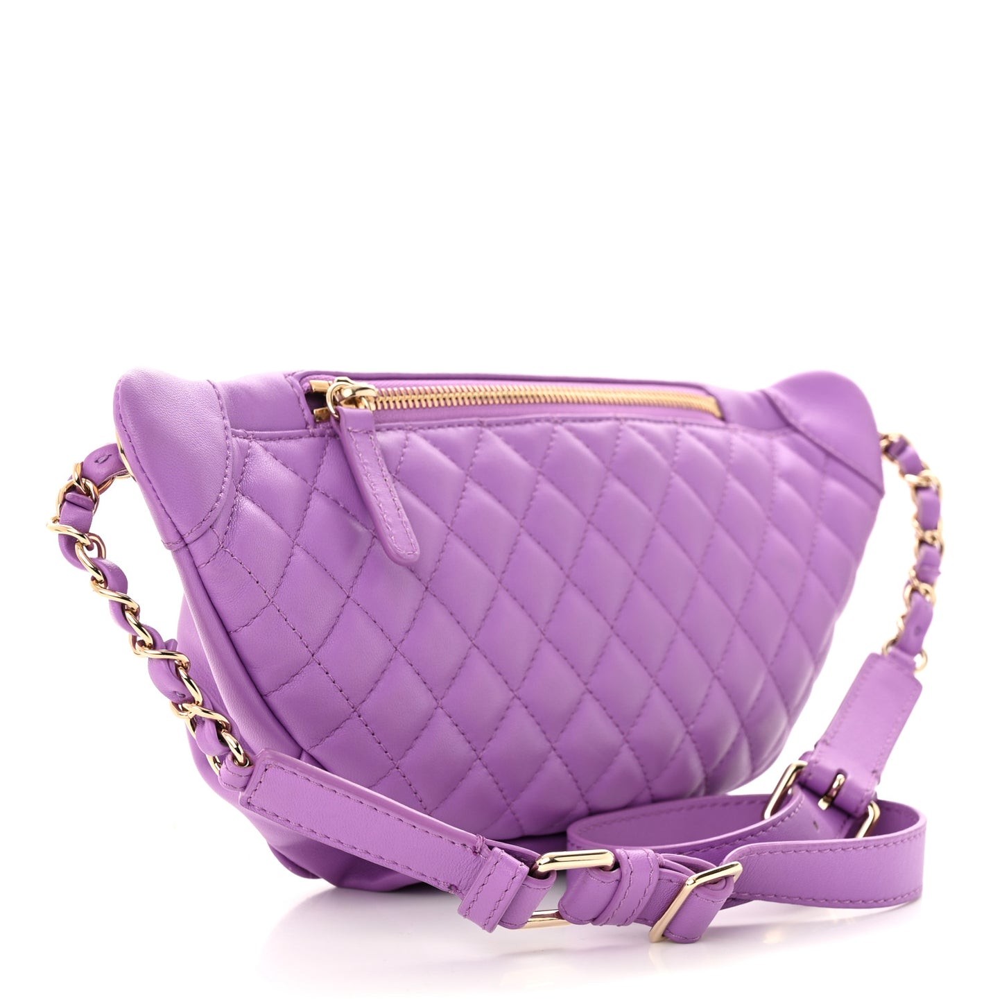 Lambskin Quilted Waist Belt Bag Purple