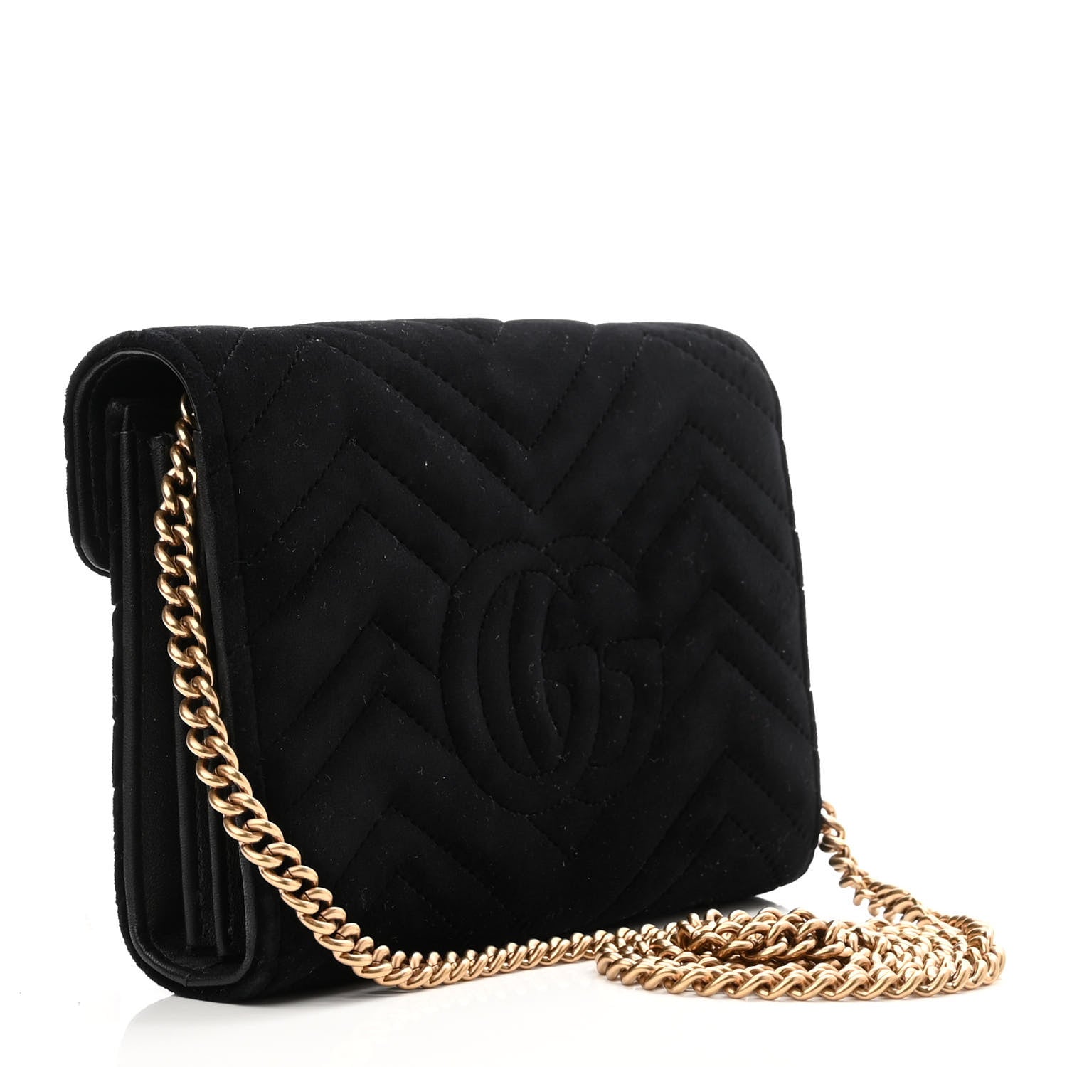 Gucci Velvet Matelasse GG Marmont Chain Wallet Black 3 of 12