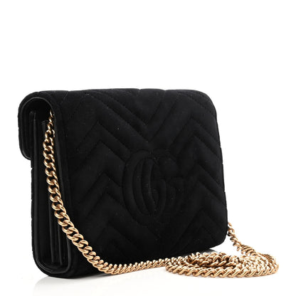 Gucci Velvet Matelasse GG Marmont Chain Wallet Black 3 of 12