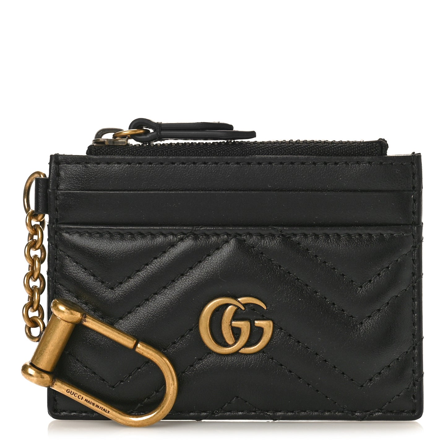Calfskin Matelasse Chevron GG Marmont Key Case Card Holder Black