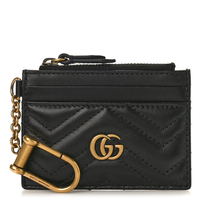 Gucci Calfskin Matelasse Chevron GG Marmont Key Case Card Holder Black 1 of 10