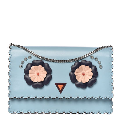 Fendi Vitello Century Lucido Nappa Hypnoteyes Scalloped Studded Tube Wallet on Chain Turchese Pallido Blueberry Multicolor 1 of 11
