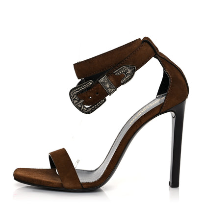 Saint Laurent Suede Mica Buckle Western Ankle Sandals 40 Brown 1 of 7