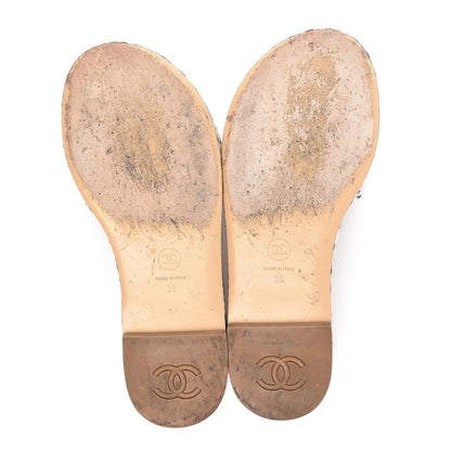 Chanel Cord CC Espadrille Slip On Sandals 38 Beige Black 7 of 18