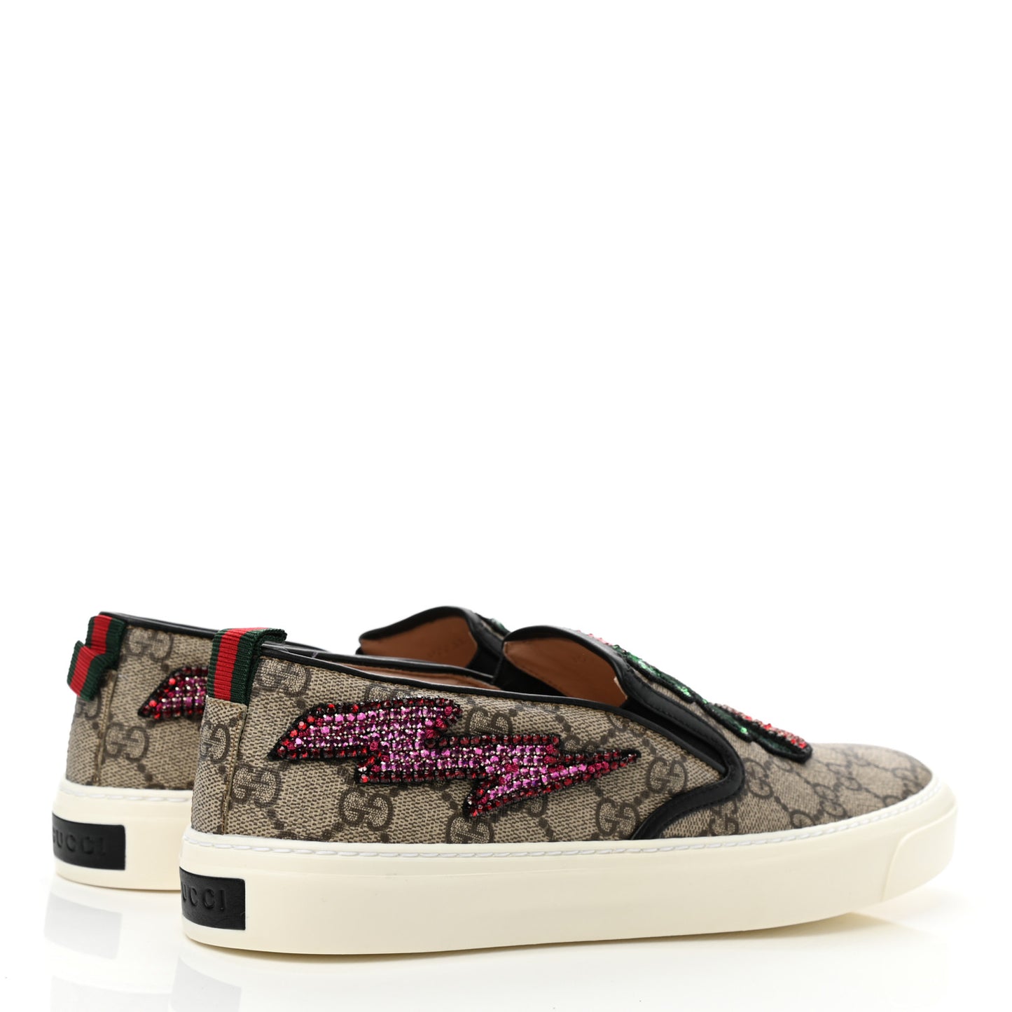 GG Supreme Monogram Embellished Womens Slip On Sneakers 41 Beige Brown