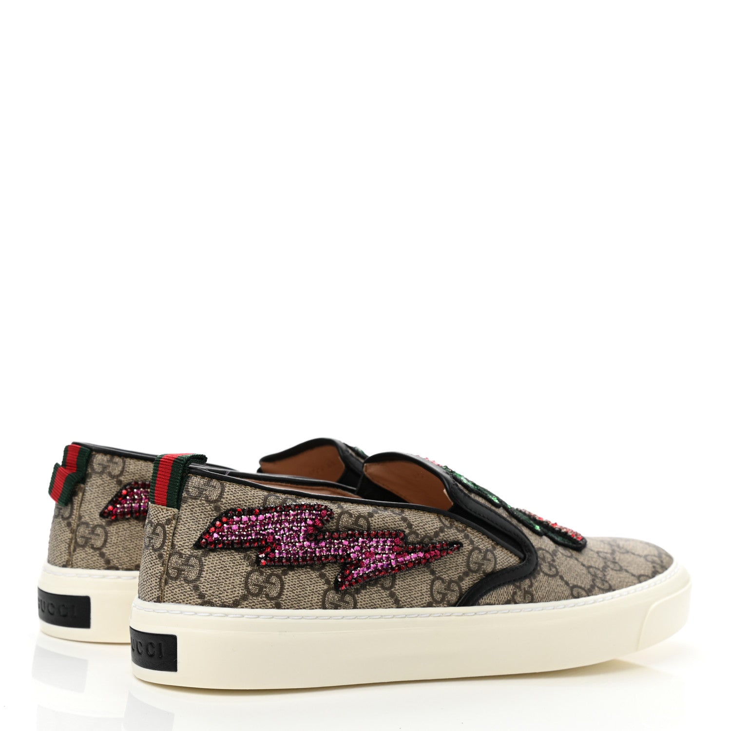 Gucci GG Supreme Monogram Embellished Womens Slip On Sneakers 41 Beige Brown 4 of 9