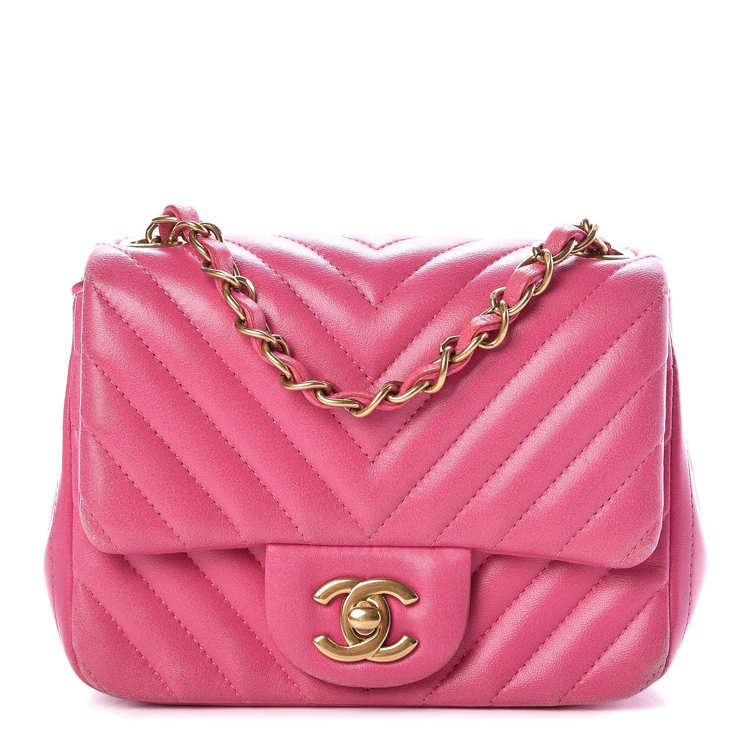 Lambskin Chevron Quilted Mini Square Flap Fuchsia