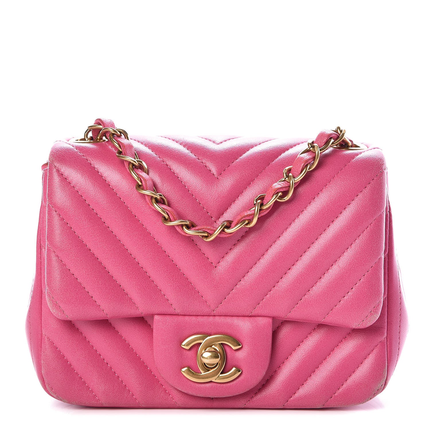 Chanel Lambskin Chevron Quilted Mini Square Flap Fuchsia 1 of 22