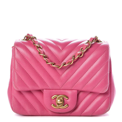 Chanel Lambskin Chevron Quilted Mini Square Flap Fuchsia 1 of 22