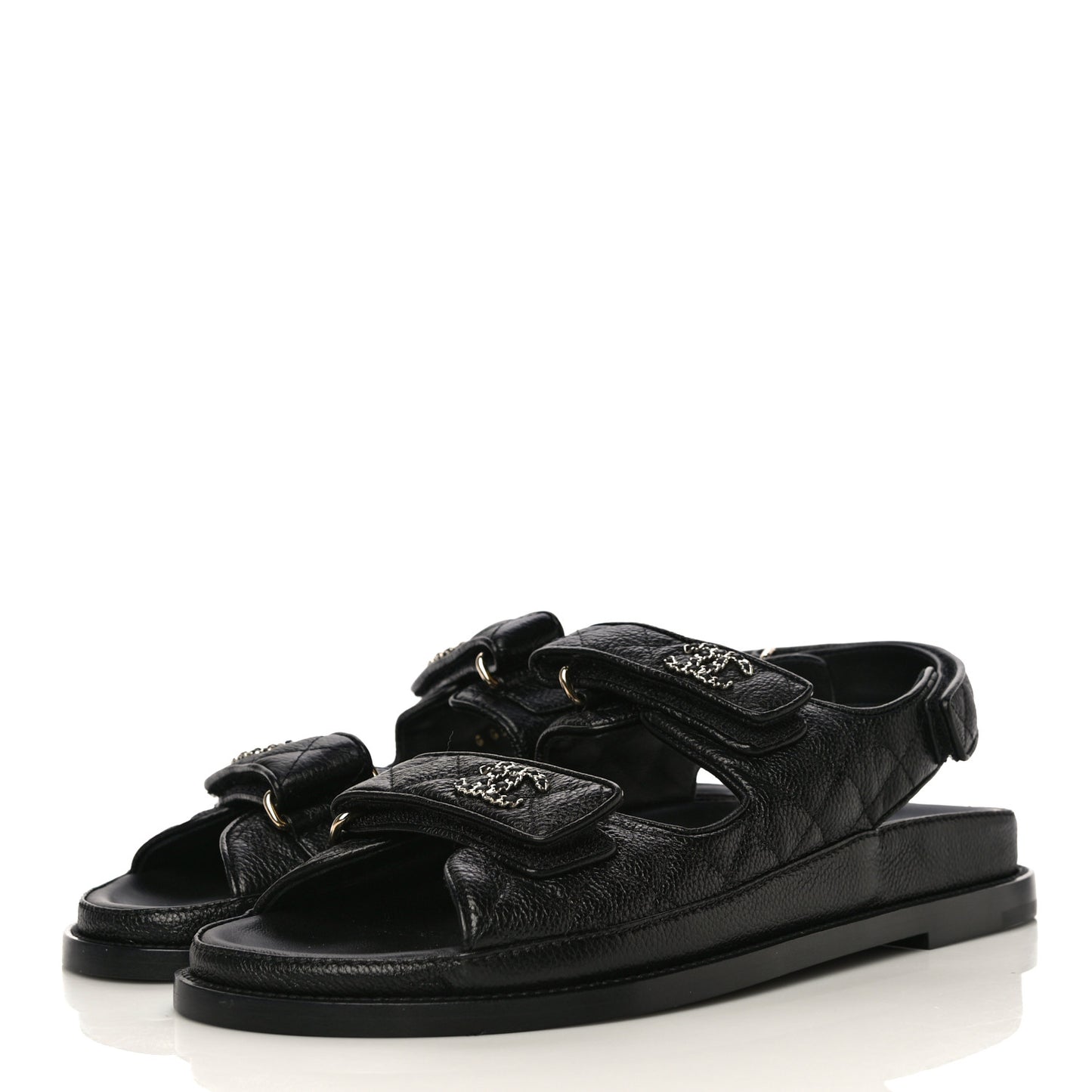 Grained Calfskin Velcro Dad Sandals 40 Black