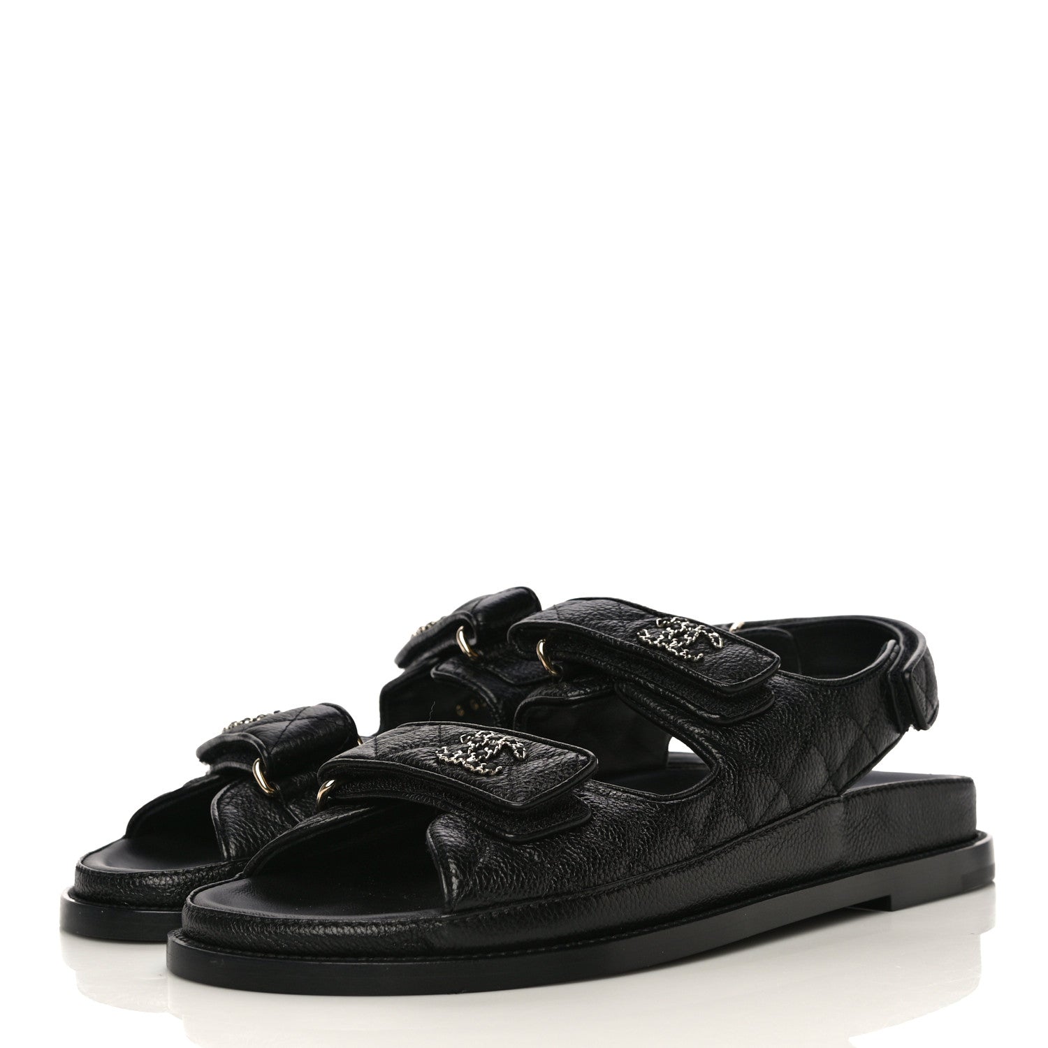 Chanel Grained Calfskin Velcro Dad Sandals 40 Black 3 of 13