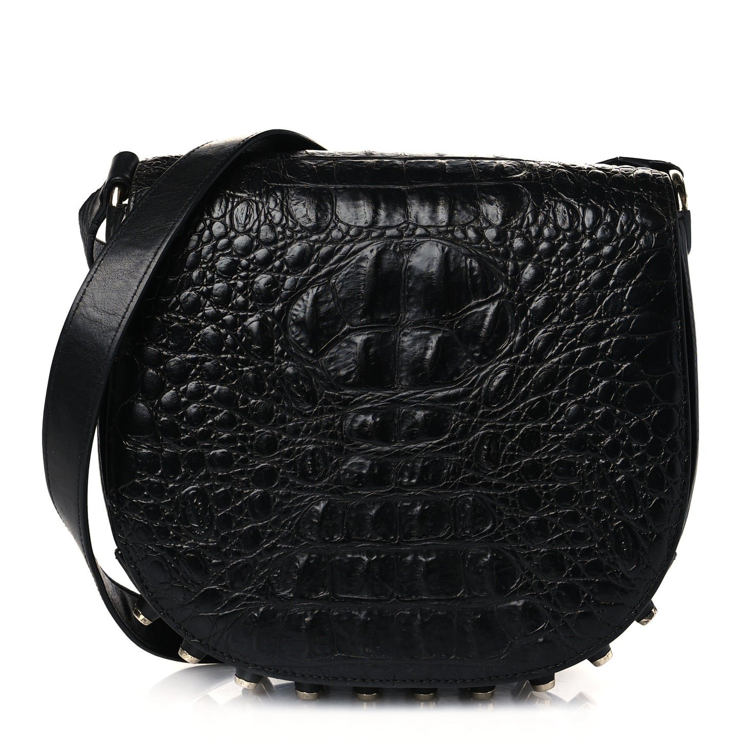 Calfskin Crocodile Embossed Small Lia Sling Black Pale Gold Hardware
