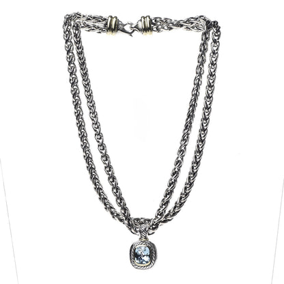 David Yurman Sterling Silver 14K Yellow Gold 14mm Blue Topaz Albion Enhancer Pendant Necklace 3 of 5